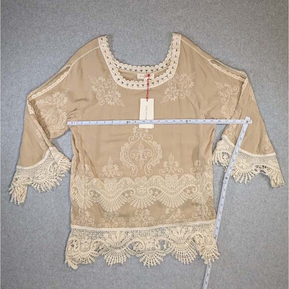 NWT Solitaire Beige Embroidered Tunic Shirt Size S Slit Sleeve Boho - Picture 9 of 16